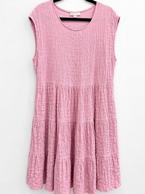 Knox Rose Pink Crinkle Gauze Tiered Dress Women’s Medium